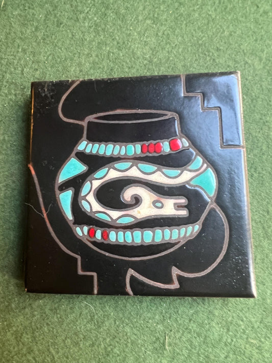 Vintage Terracotta Trivet Tile. Native American foik art. Cleo Teissedre Coaster.