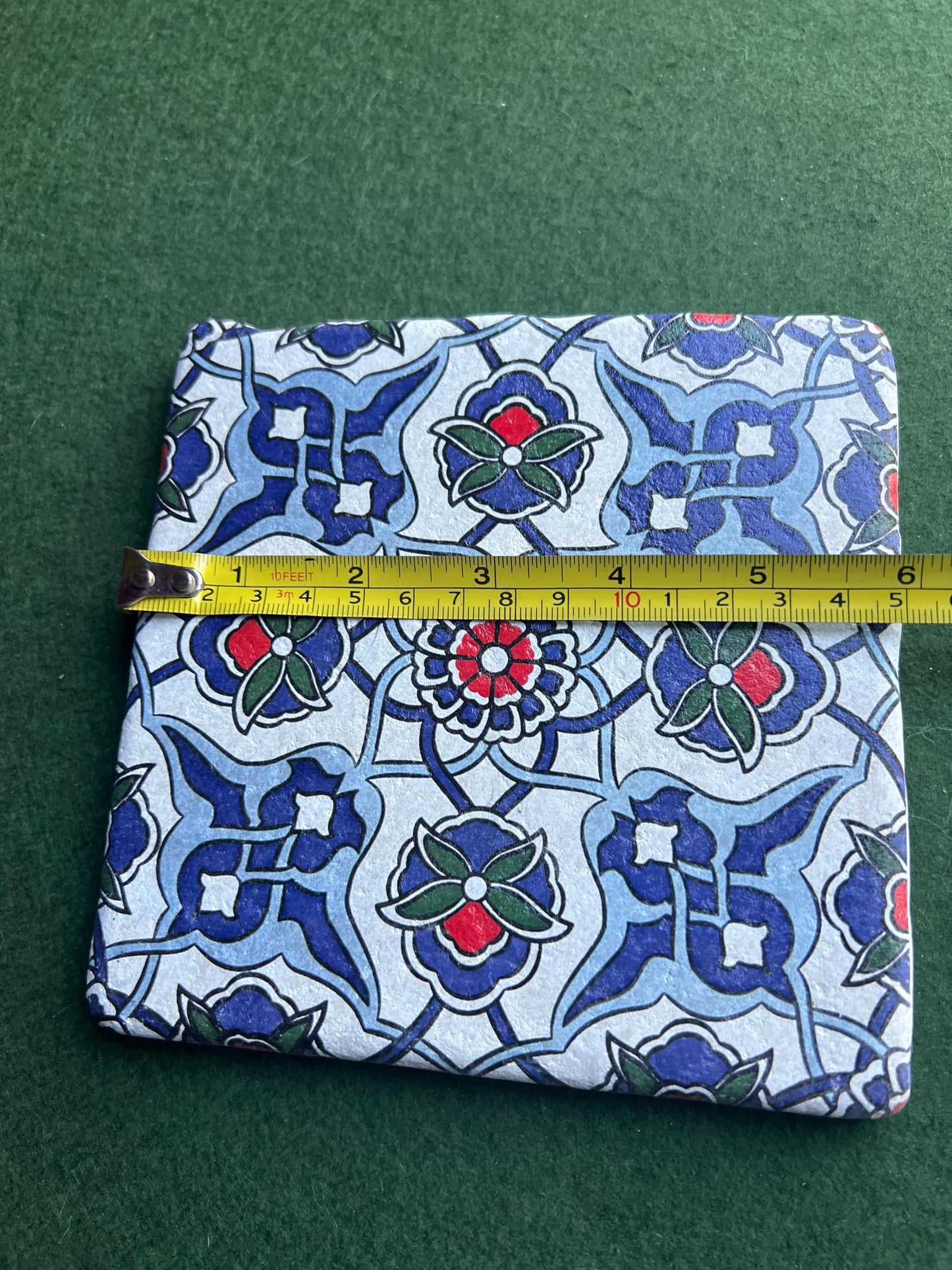 Ceramic Chalkware decorative tile Islamic art style trivet Stamped makers mark Greece.