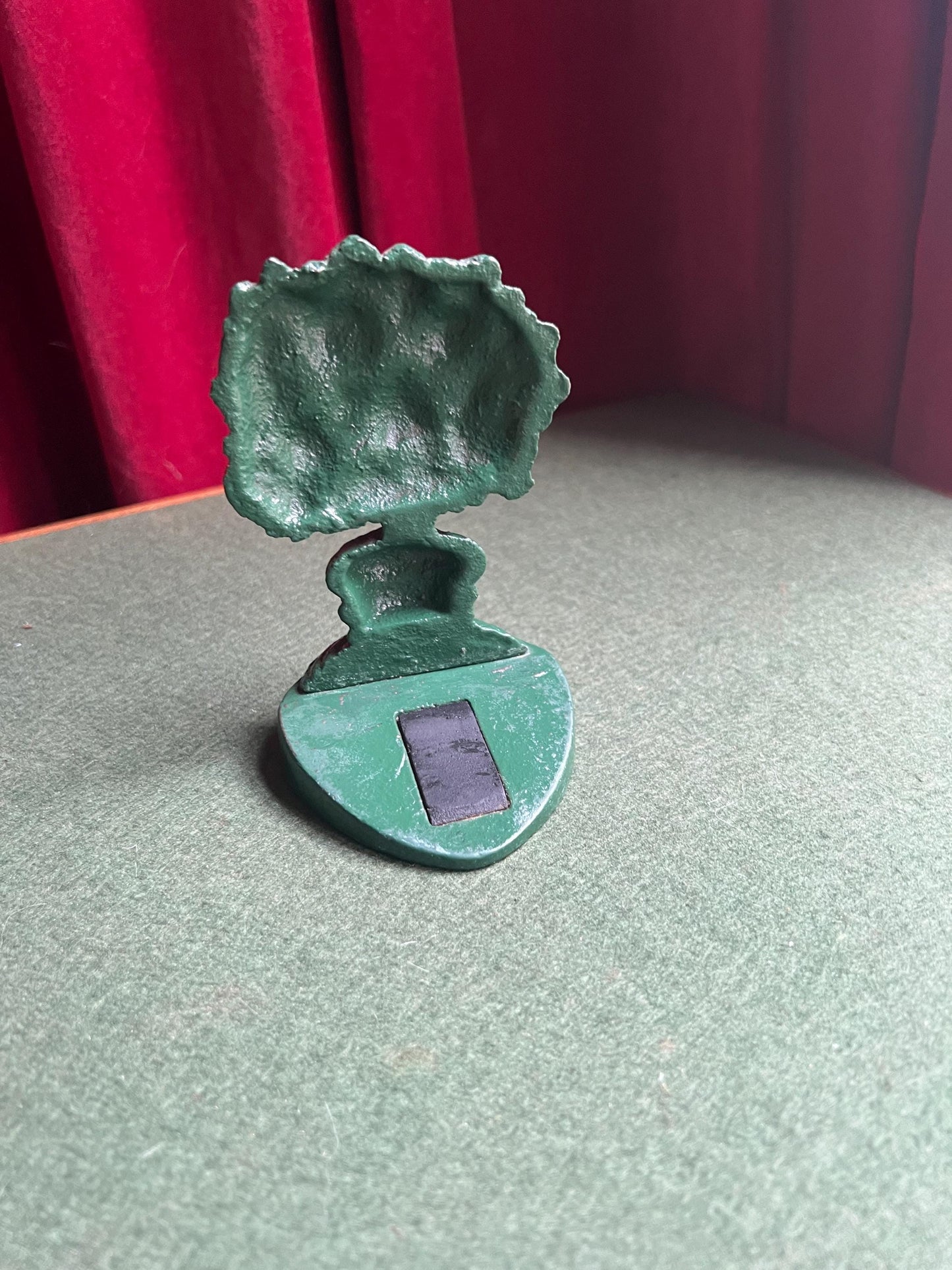 Vintage cast iron door stop. Hand painted red green Apple tree door wedge.