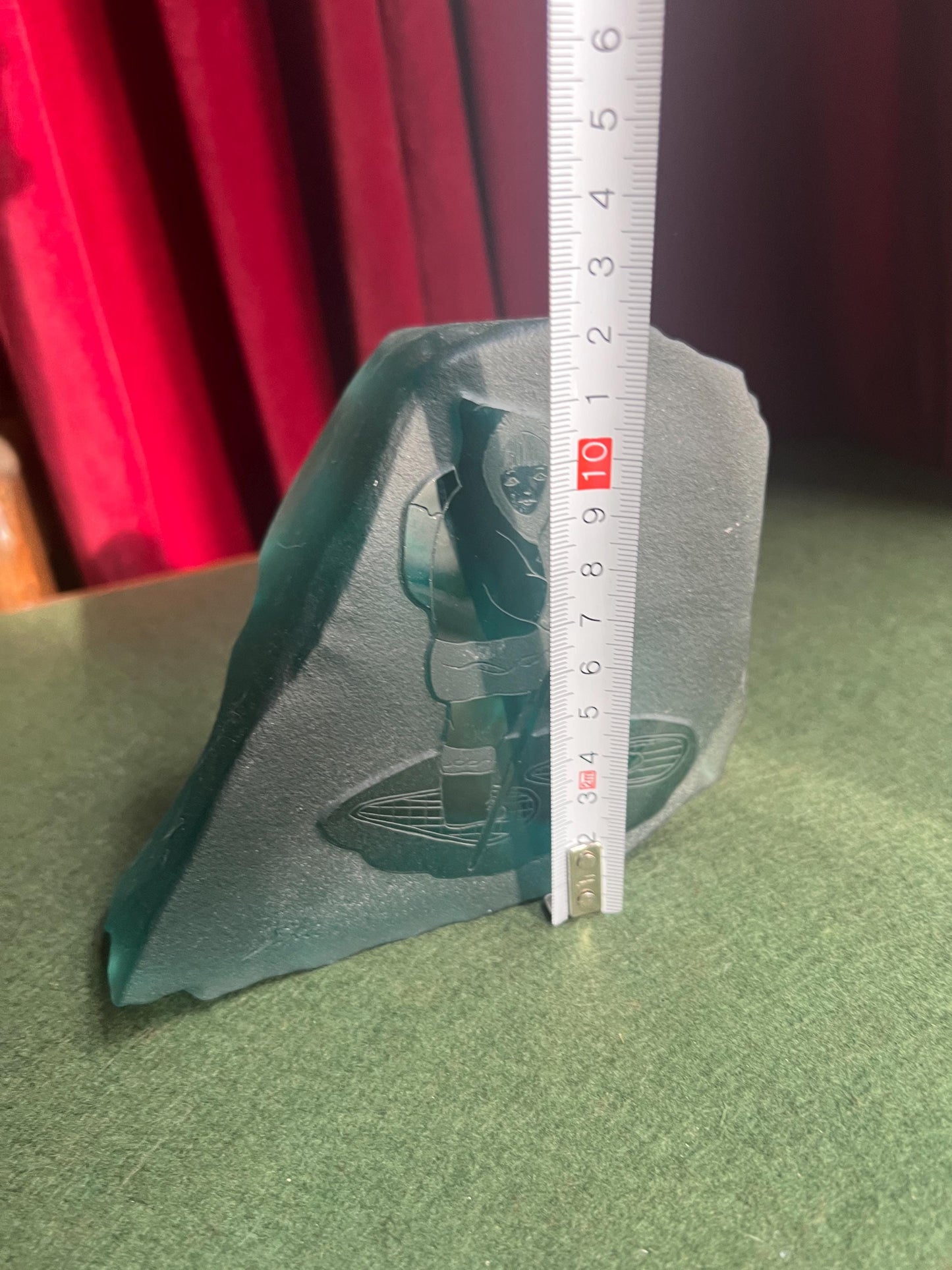 Siku Signed Native Inuit Frosted Etched Art Glass Sculpture Paperweight. Blue sea glass Canadian folk art.