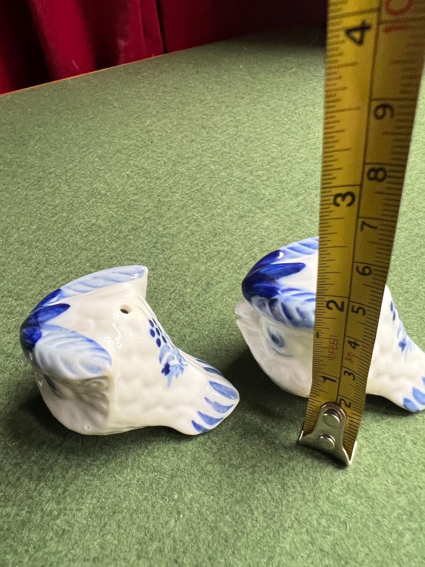 Long eared owl delft blue white salt pepper shakers.