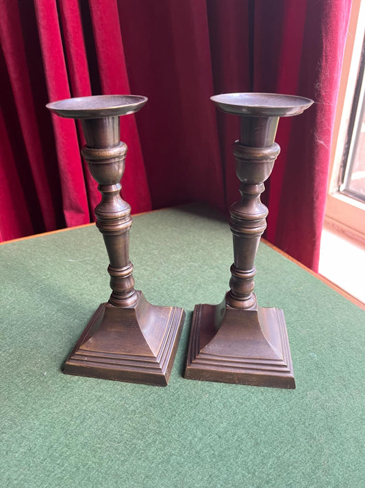 Vintage antique brass candlestick pair.