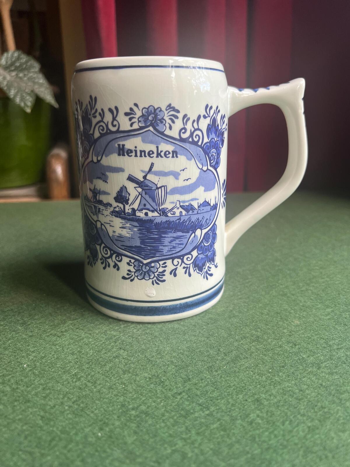 Vintage Delft Blue Heineken Mug Hand painted Stein Beer Tankard Holland Breweriana
