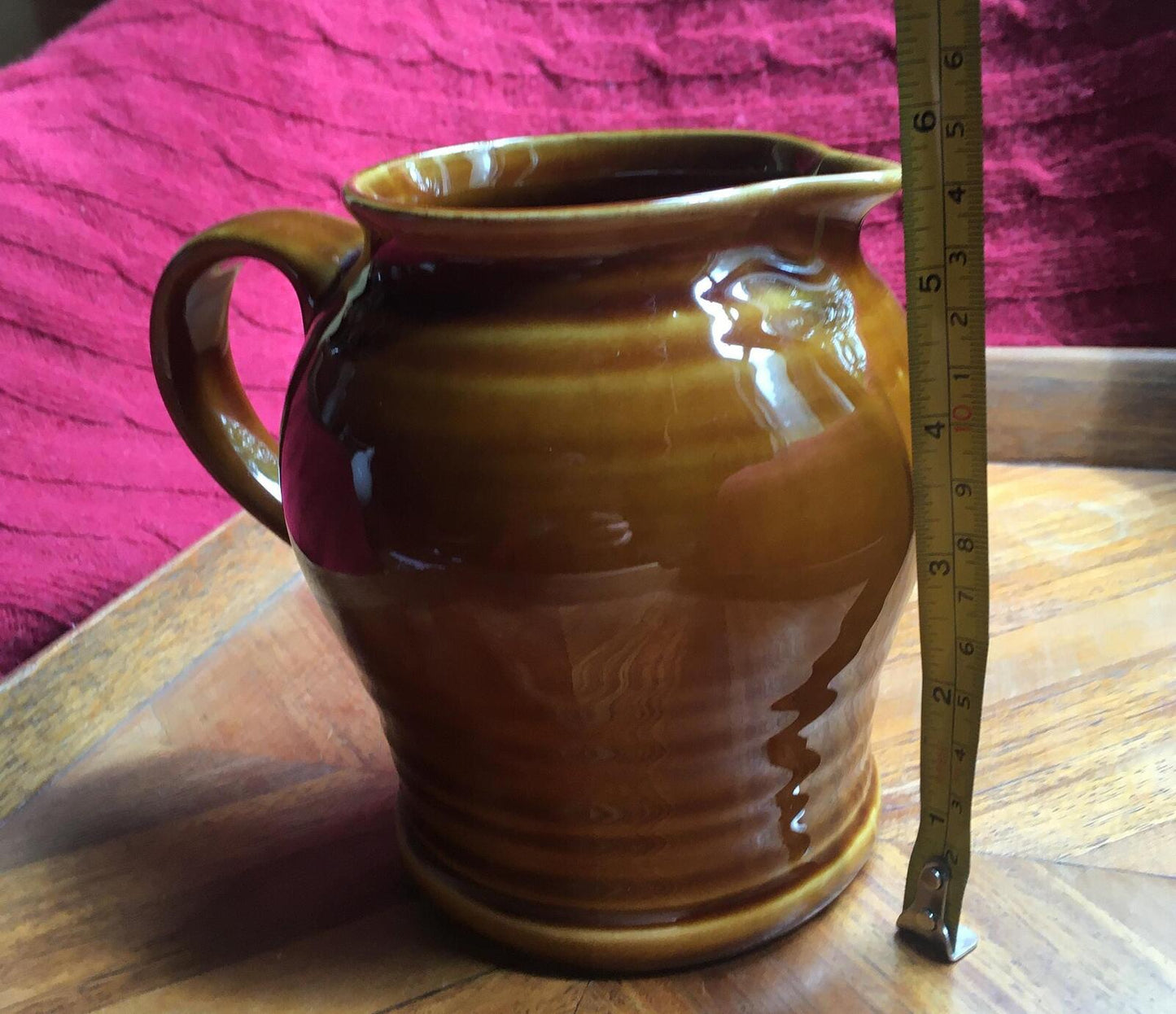 Brown glazed pitcher. Large stone ware water jug Vintage East German ceramics