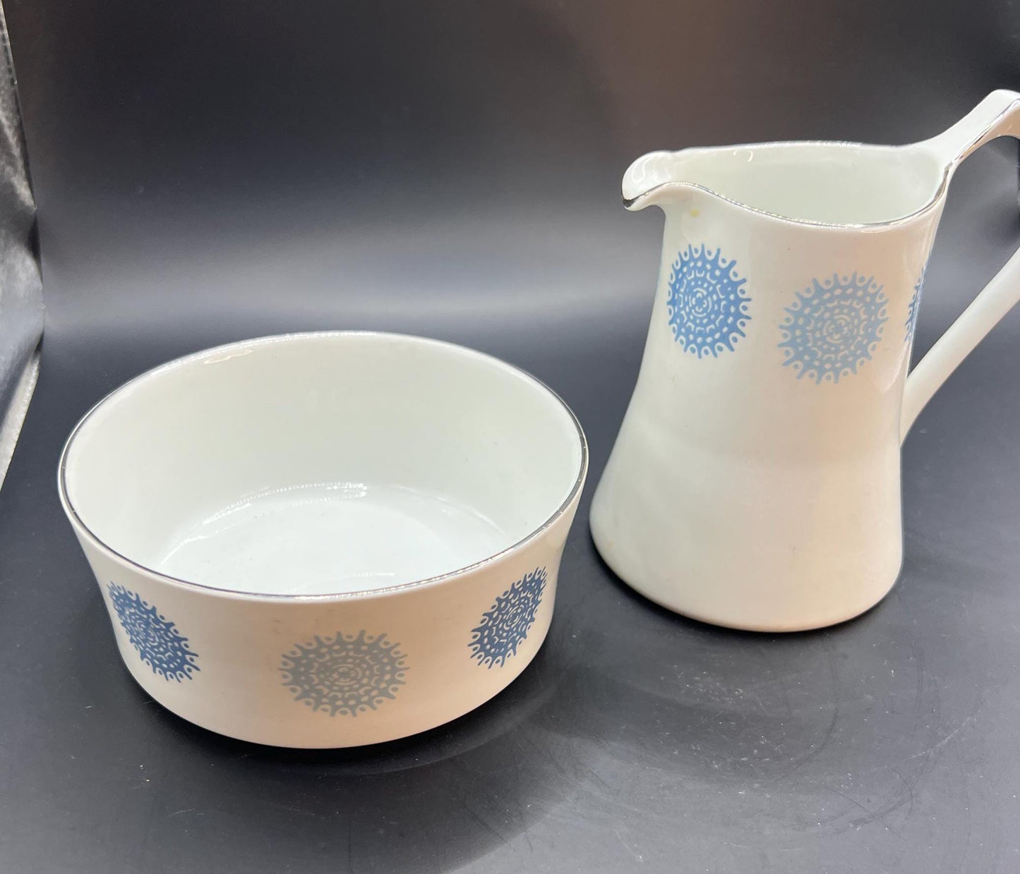 Ceramic creamer and sugar set. Burleigh ware Concord Medallion pattern.