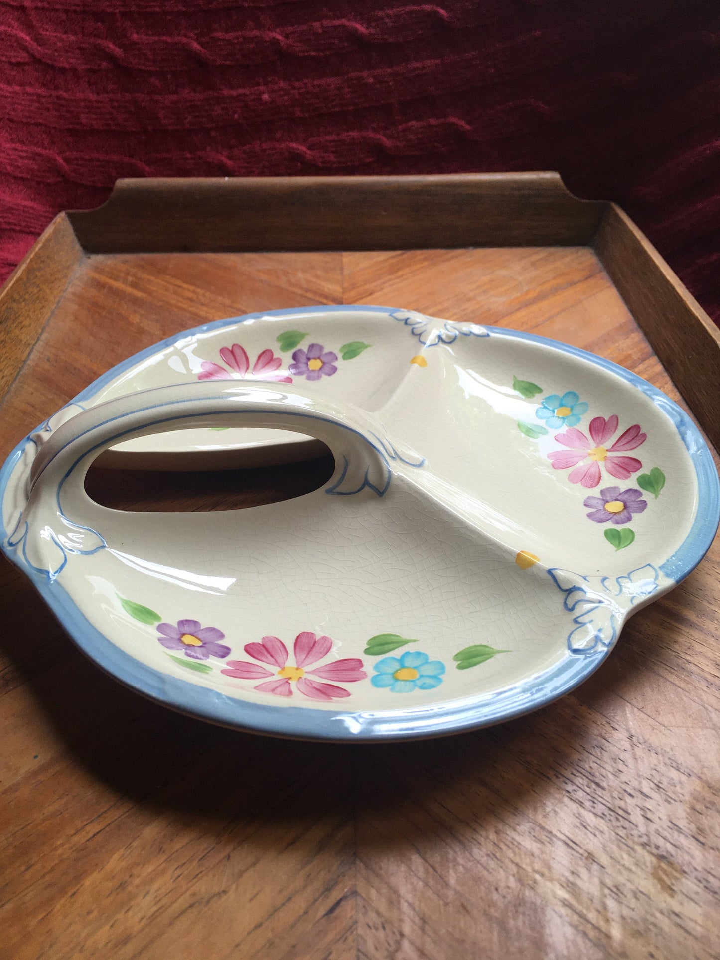 Beautiful tri-part handled trinket bowl. Stamped Newhall Langley Staffs. 'Ludlow'
