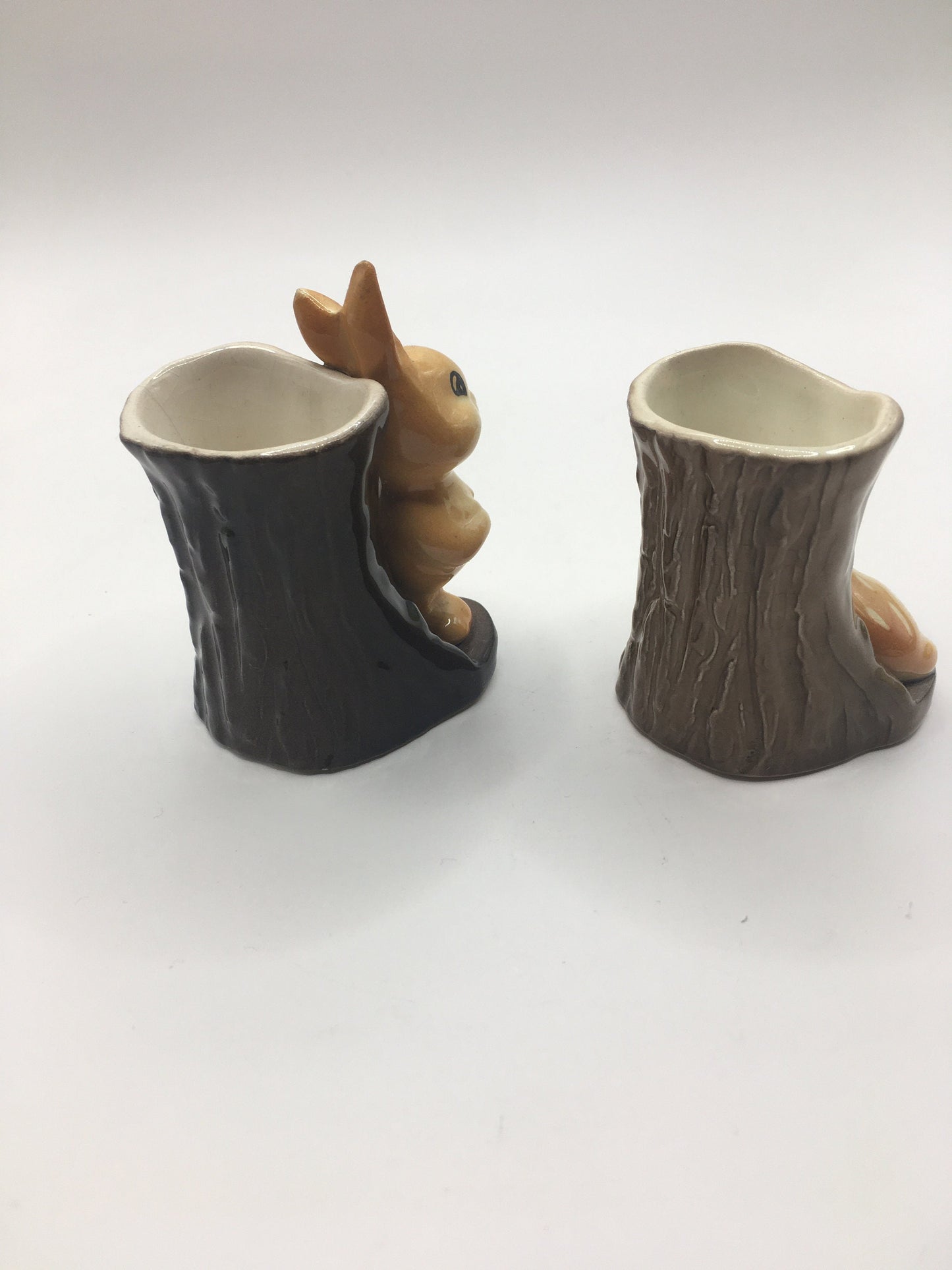 Hornsea pottery bud posy vases. Rabbit and baby deer by tree stumps. 2 available.