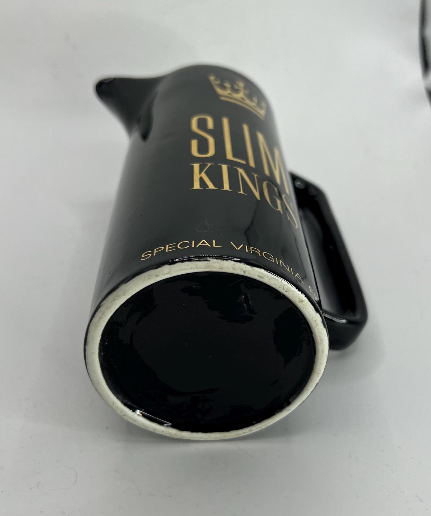 Black ceramic advertising barware water jug. Slim Kings Special Virginia Filter.