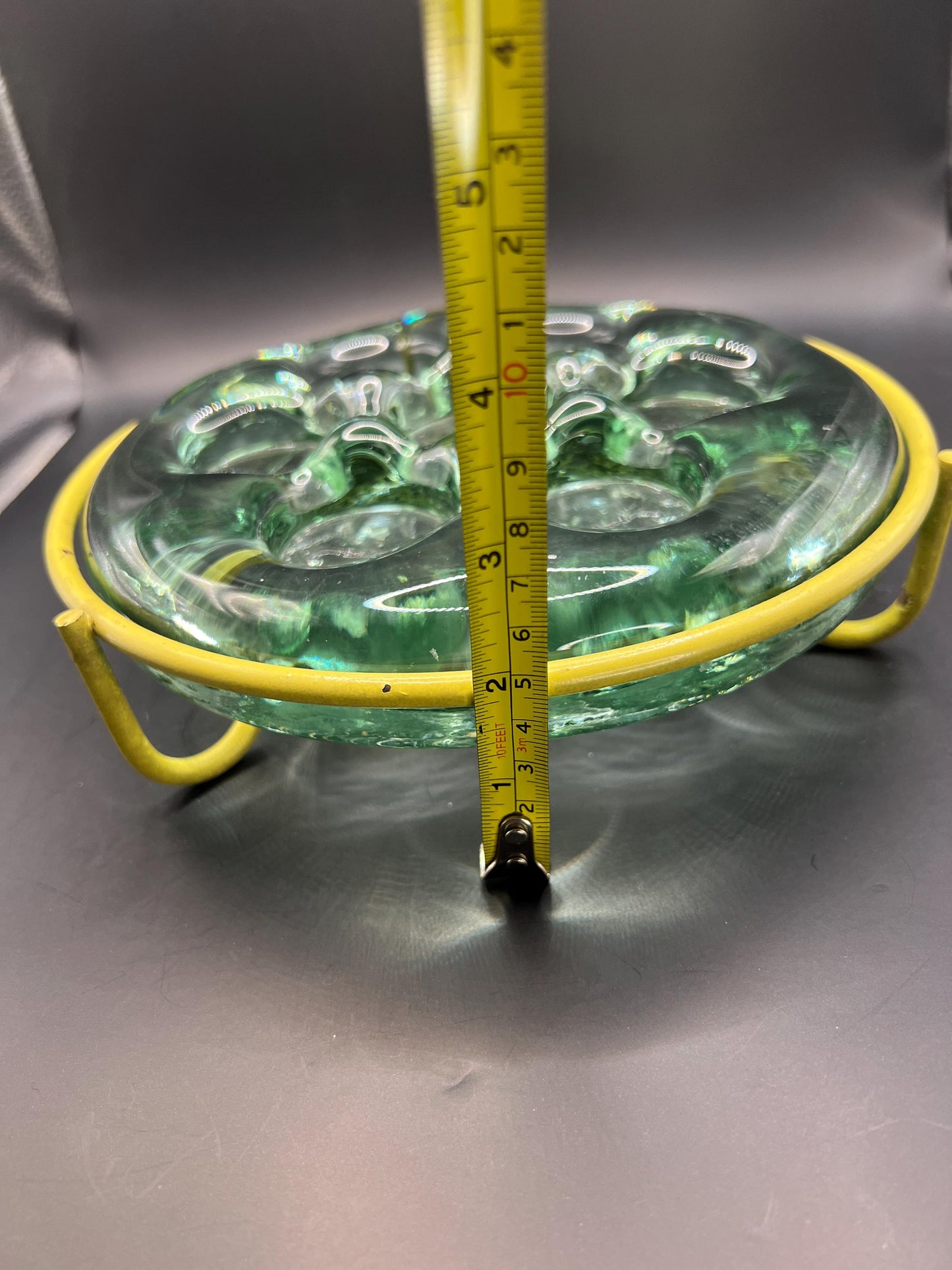 7 space vintage glass tealight centrepiece with metal holder.