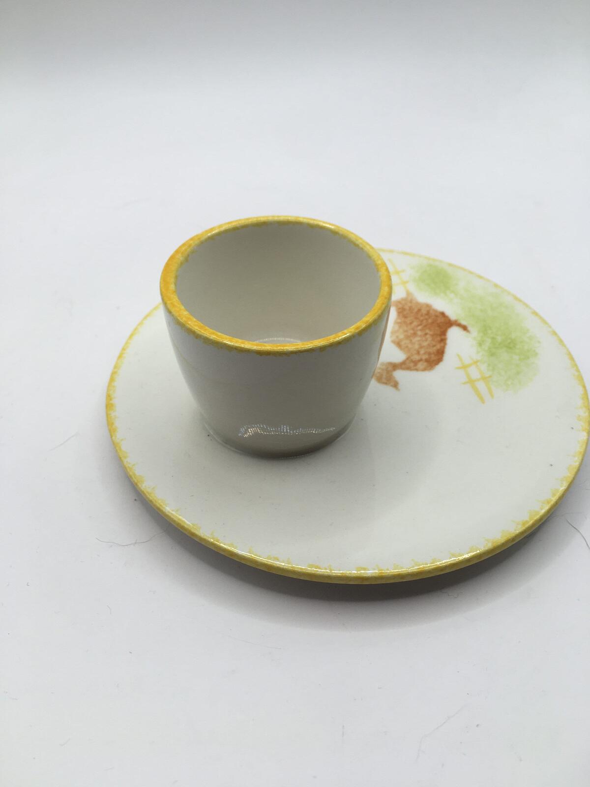 Ceramic Egg Cup. Vintage Silea Spongeware duck goose design.