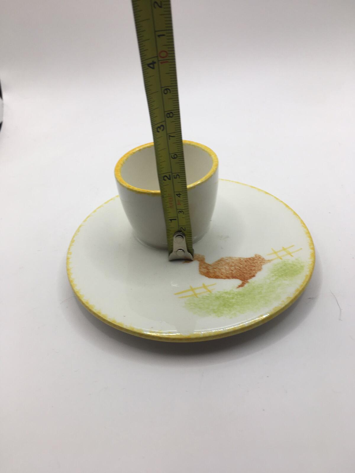 Ceramic Egg Cup. Vintage Silea Spongeware duck goose design.