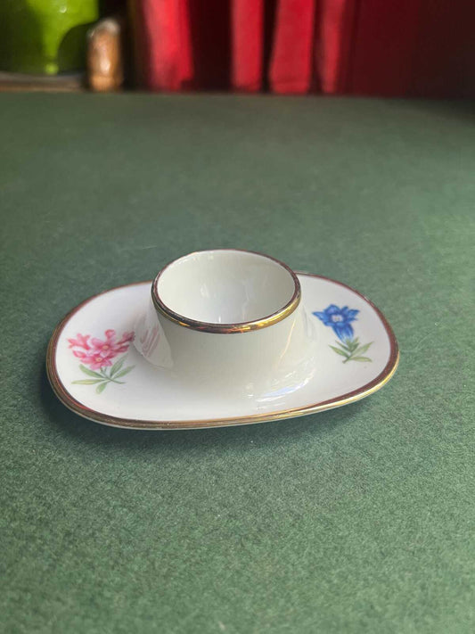 Vintage china egg cup and tray. Hand painted Floral decor.