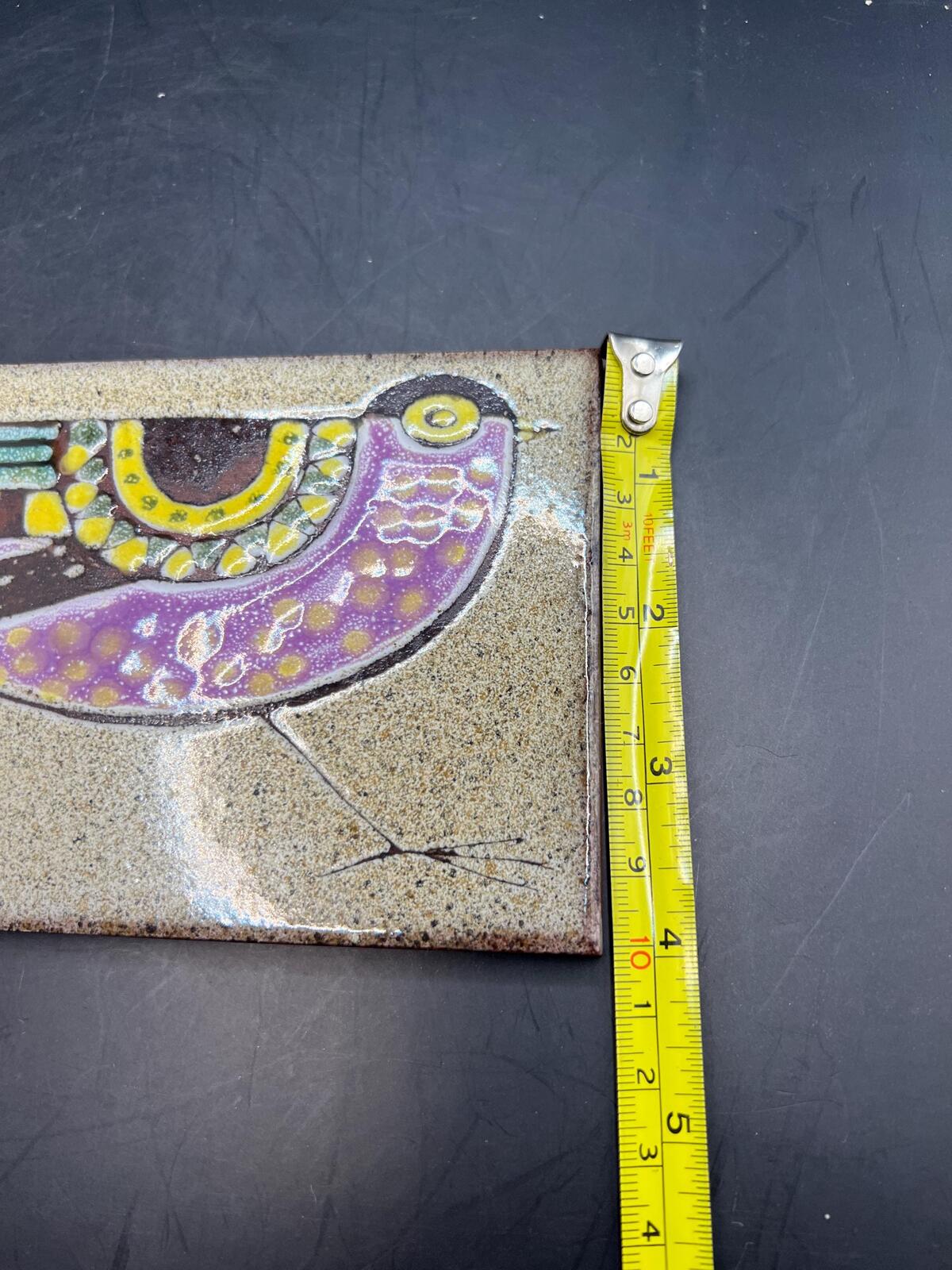Vintage ceramic bird tile. Cristina Shepherd signed tile trivet.