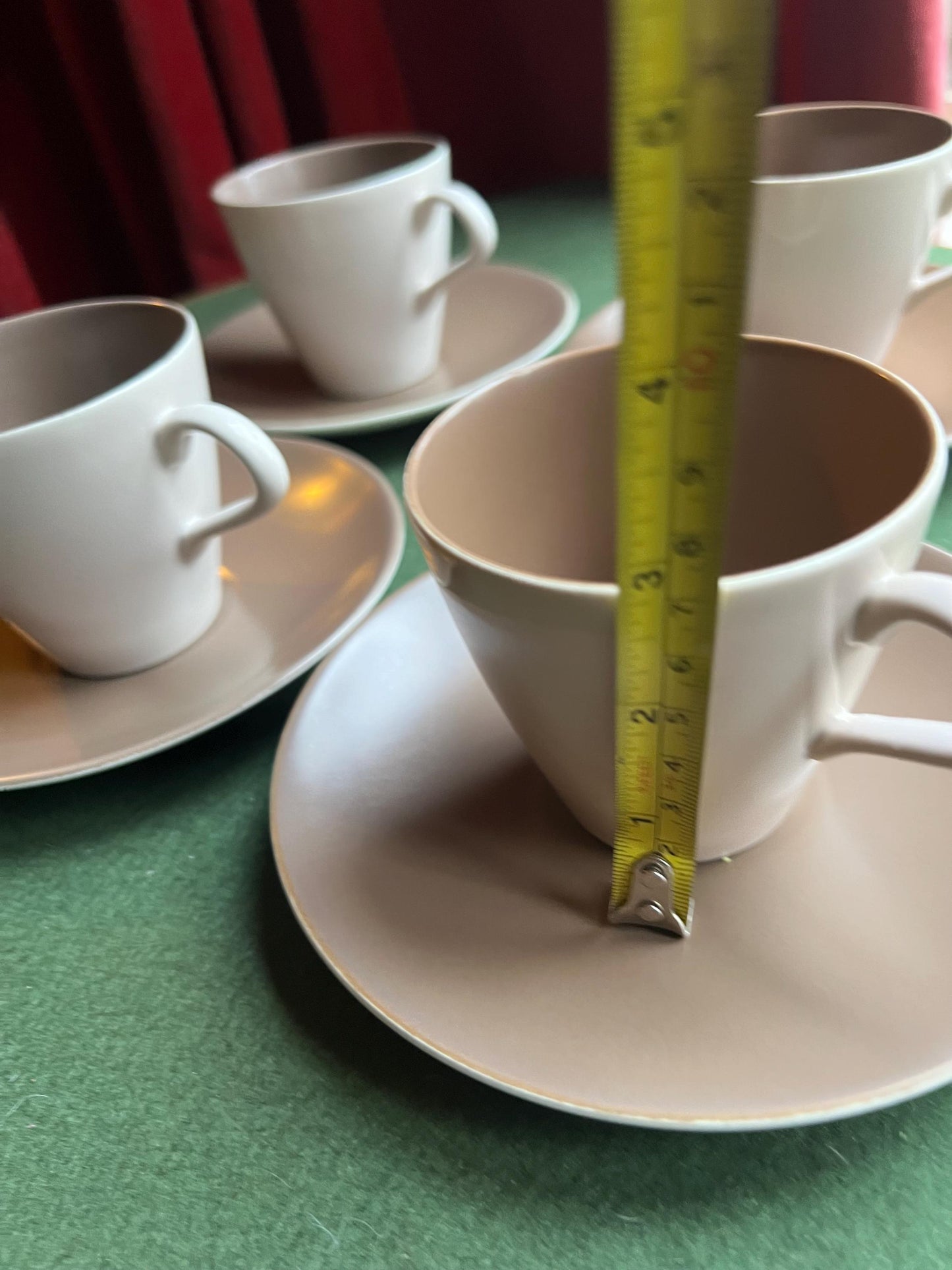Poole Pottery two tone mushroom brown set of four espresso cups and saucers.