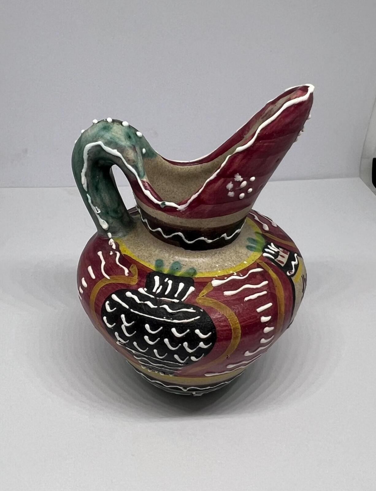 Miniature Italian pitcher. Vibrant Italy folk art decorative mini jug.