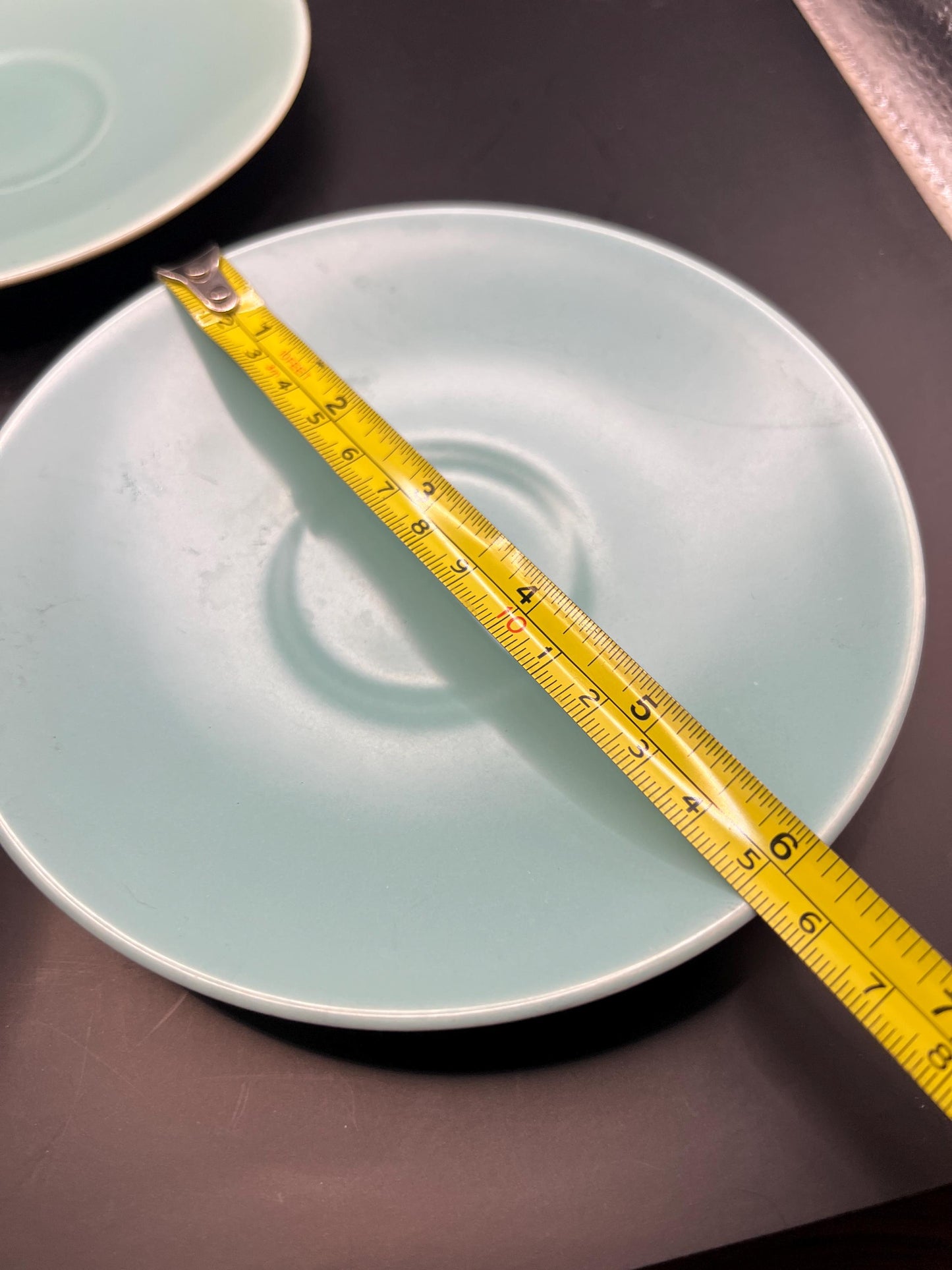 2 Poole Pottery Streamline Shape Cups and Saucers in Twintone Ice Green & Seagull colour.