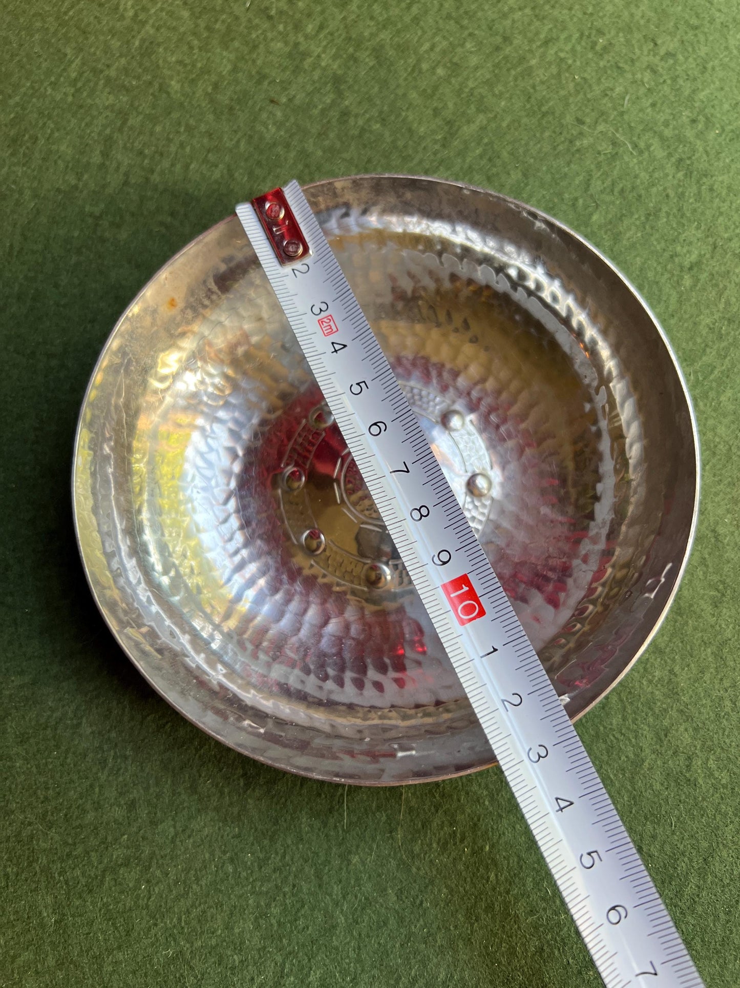 Arts and Crafts movement key coin dish. Trinket pin dish console. Stamped Borrowdale Hand beaten Stainless steel. Lakeland Rural Industries.