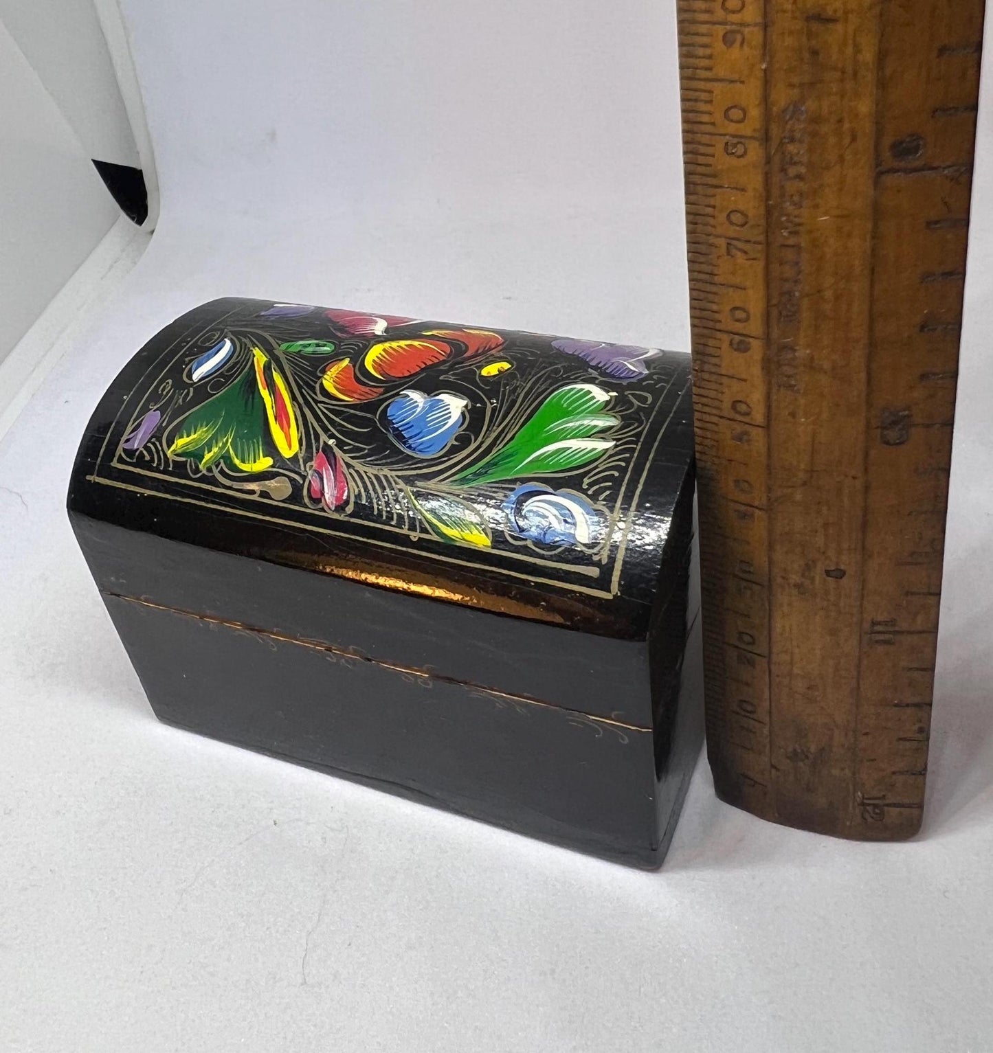 Wooden treasure box Hand painted Folk art wooden trinket box.