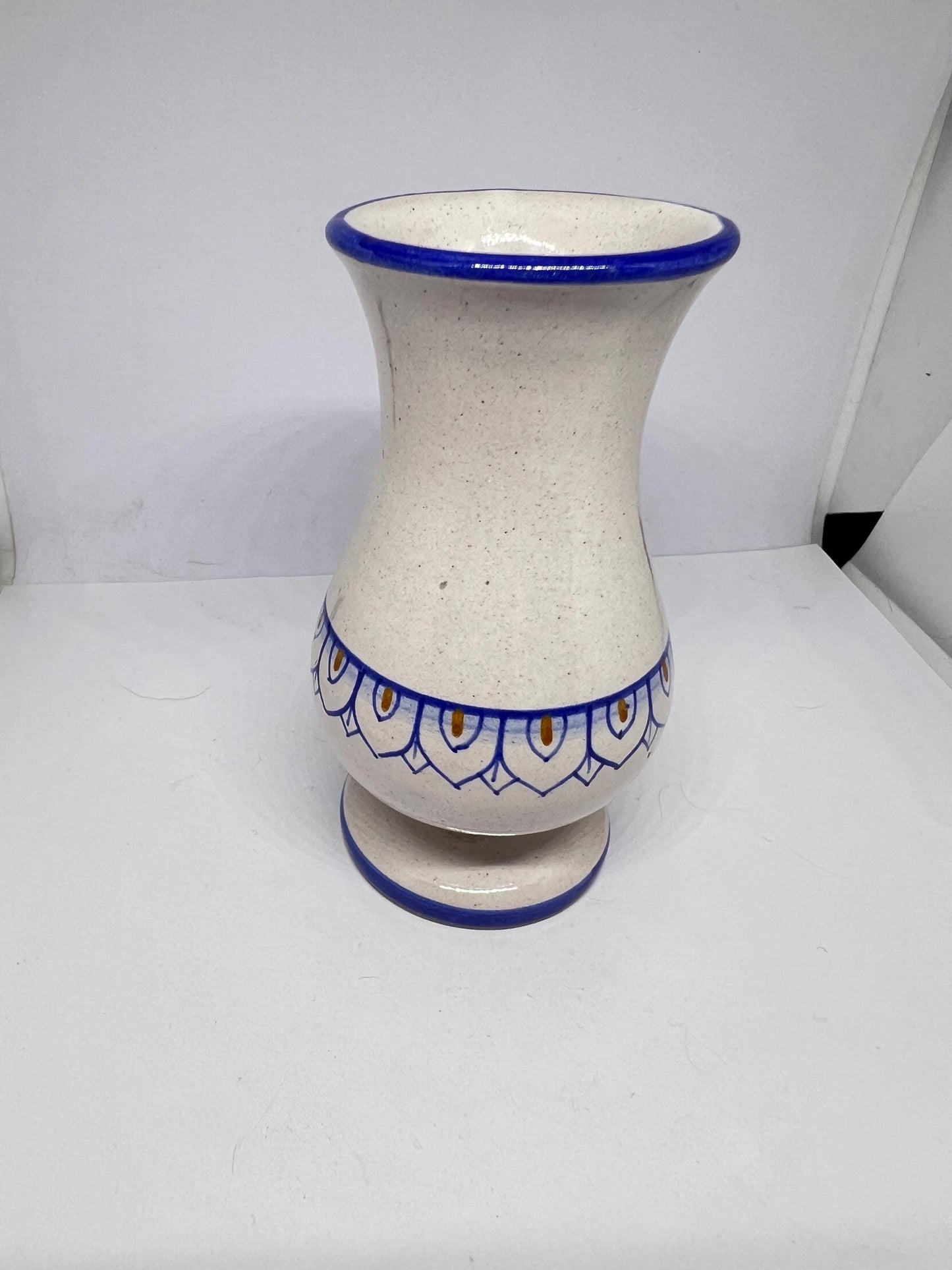 Miniature blue white ceramic vase. Spanish Signed to base Dip - A Mano.