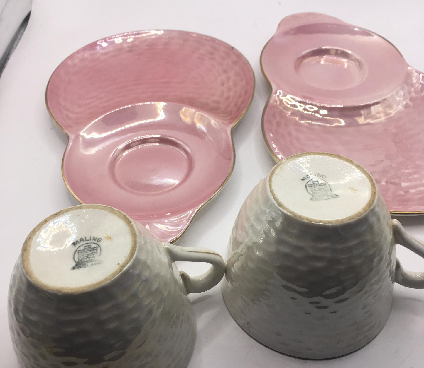 Pink Lustre Maling ware Teacup and sandwich plate. 2 available.