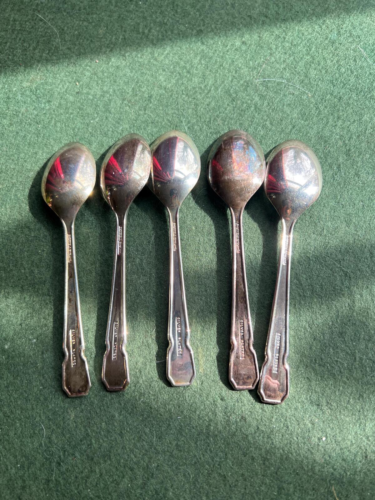 Set 5 silver plated teaspoons Stamped Silver plated Sheffield England.