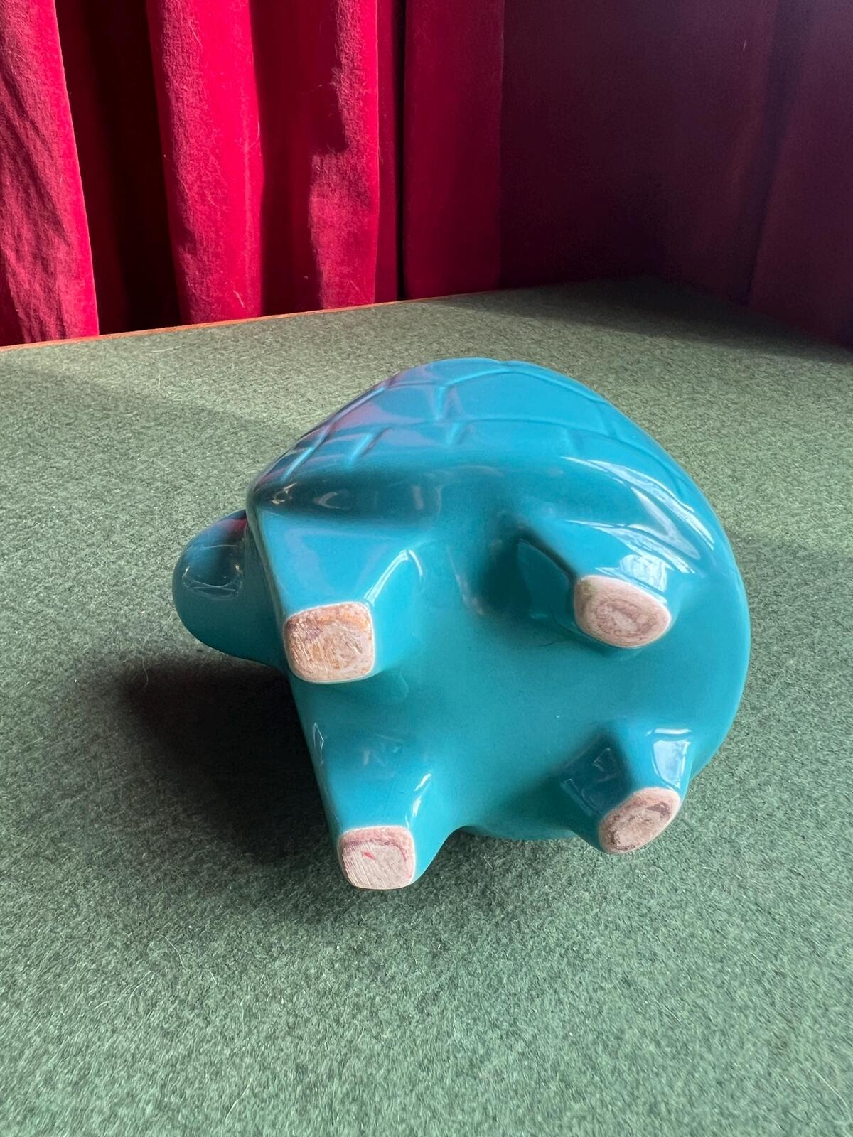 Vintage turtle planter. Blue ceramic quirky tortoise cactus succulent plant pot.