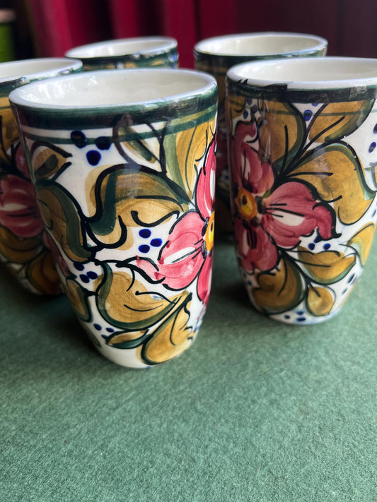 Set 5 ceramic studio pottery tumblers.