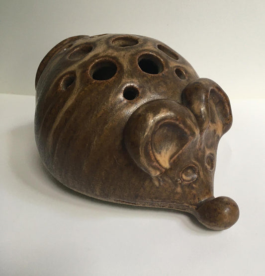Pottery flower frog Mouse shaped flower frog.