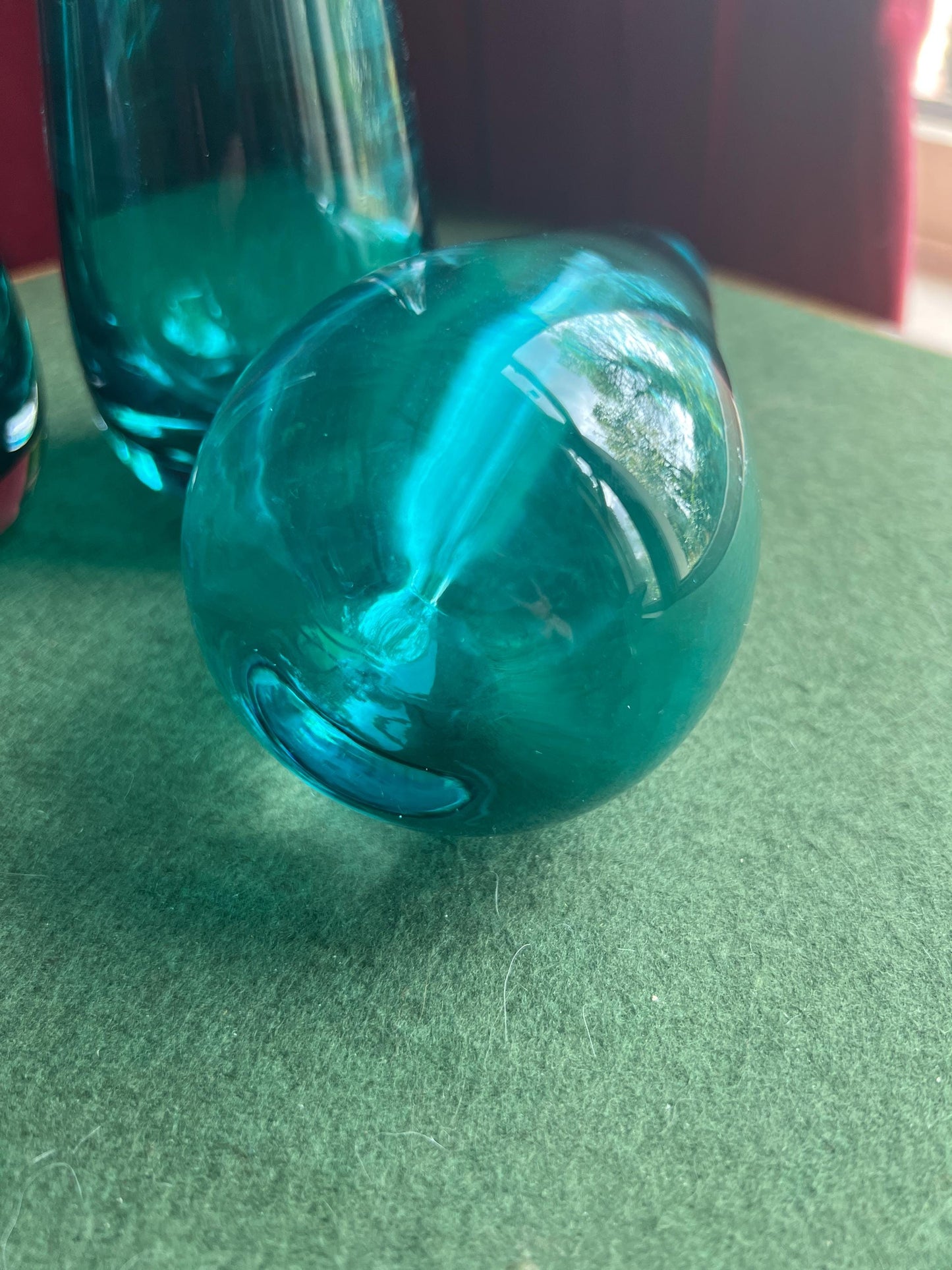 Beautiful teal blue hand blown glass posy vase. 3 available Sold separately