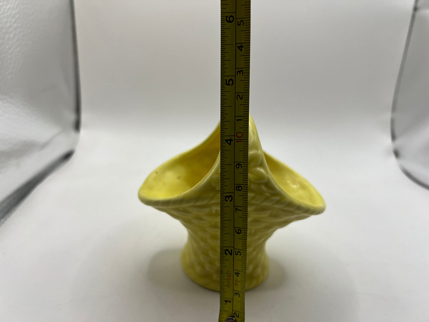 Vintage Sylvac yellow ceramic posy basket. Marked Sylvac 1777 Made in England.
