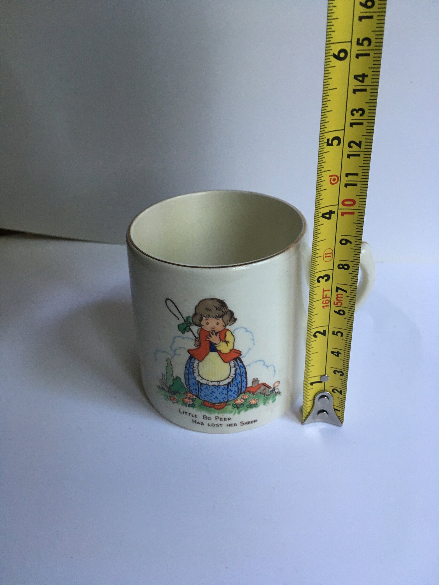 Beautiful Vintage Child's breakfast set. Ducal ware child's cup and plate set. Little Bo Peep and Ride a Cock Horse illustrations.