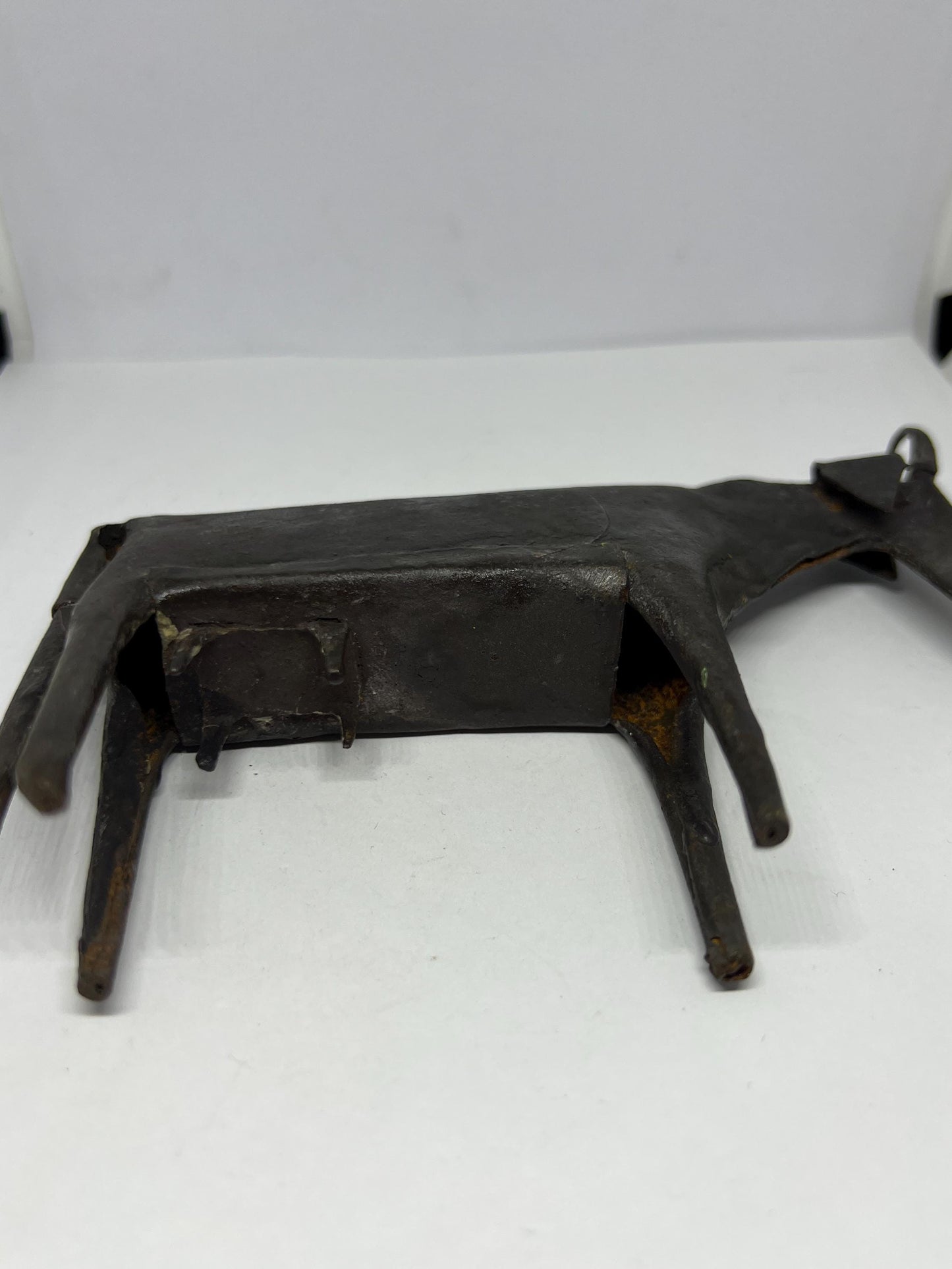 Brutalist metal cow sculpture.  Iron abstract folk art figurine.