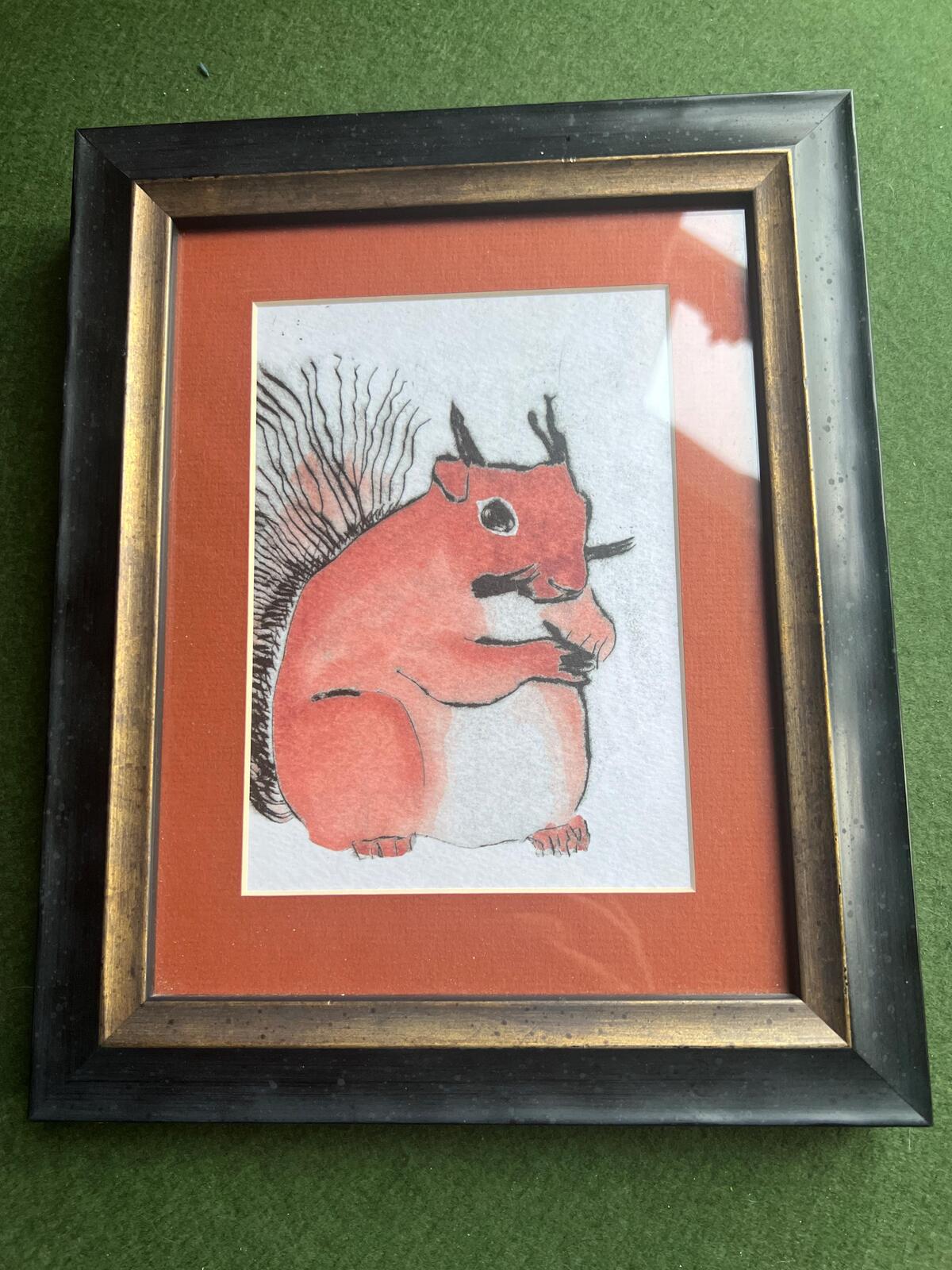 Framed Red Squirrel original art. Richard Spare style watercolour. Gallery wall art.