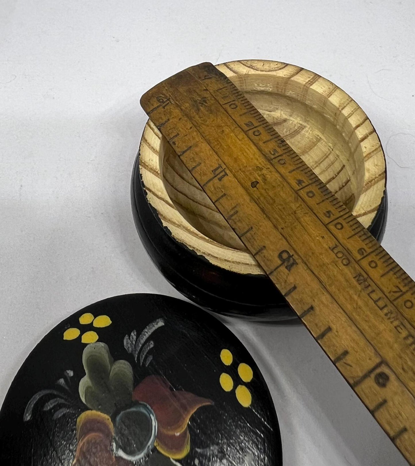Decorative wooden lidded trinket box Hand painted Rosemaling style
