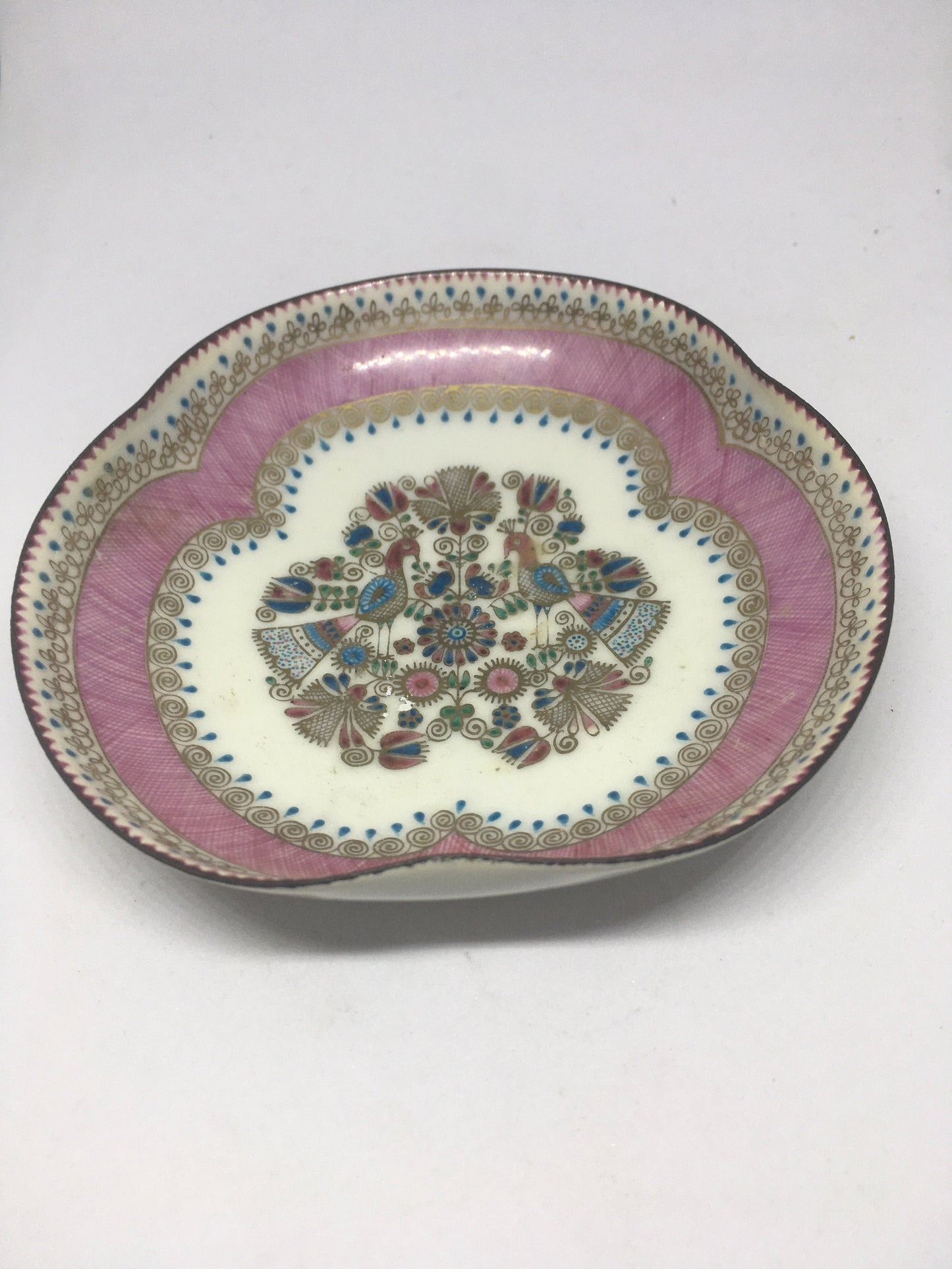 Vintage trefoil enamelled trinket pin dish. Signed Handmade in Austria 2/10.
