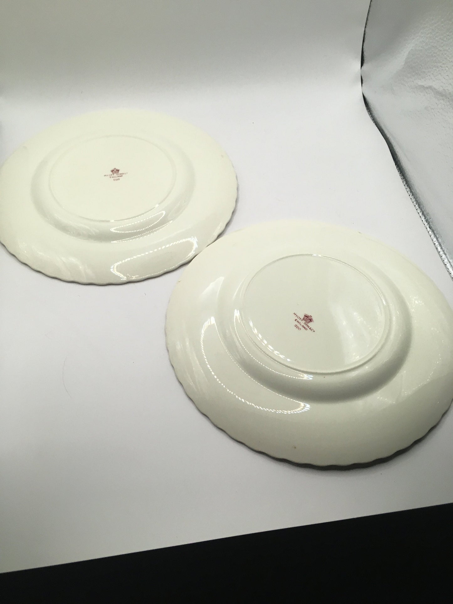 2 side cake plates. Pink floral design. Stamped Myott Son & Co England 590.