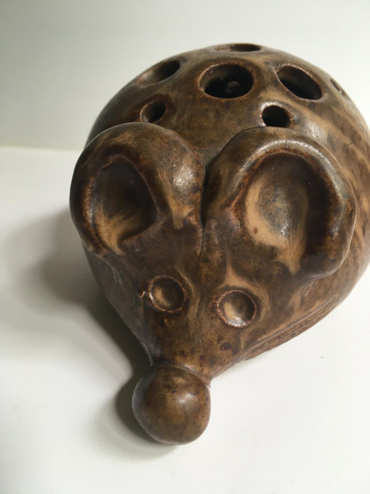 Pottery flower frog Mouse shaped flower frog.