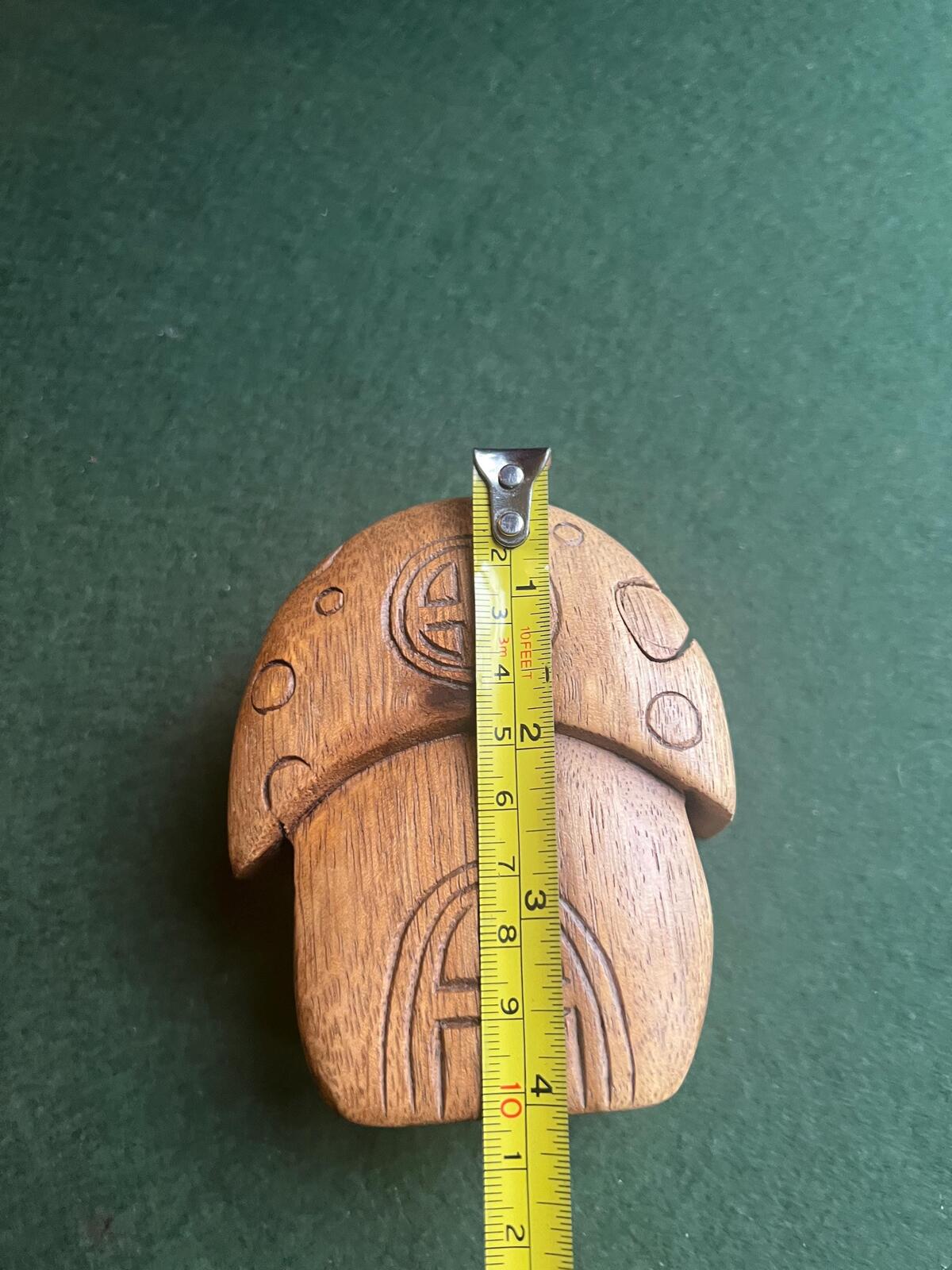 Vintage Handcrafted sheesham wood mushroom puzzle box with hidden compartment.