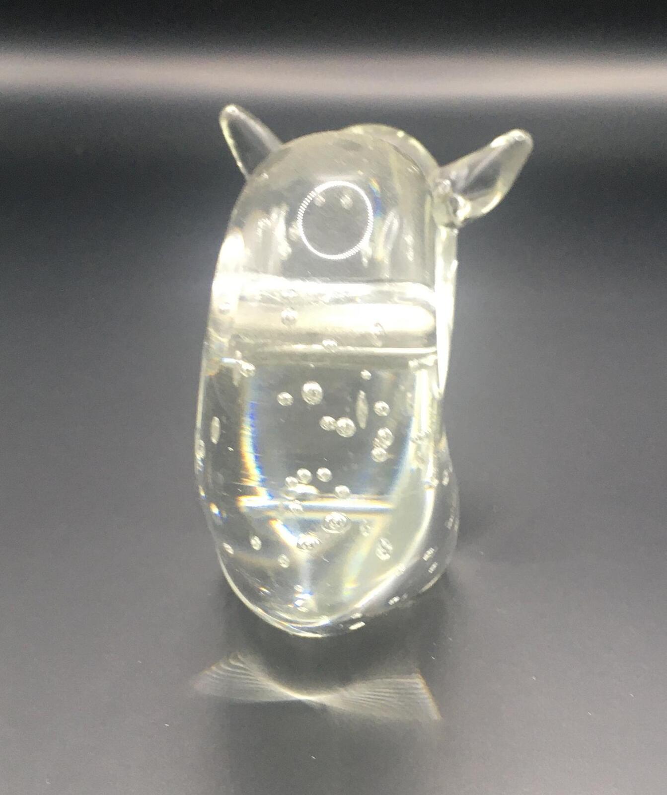 Art glass snail paperweight figurine . Cute clear glass snail with bubbles.