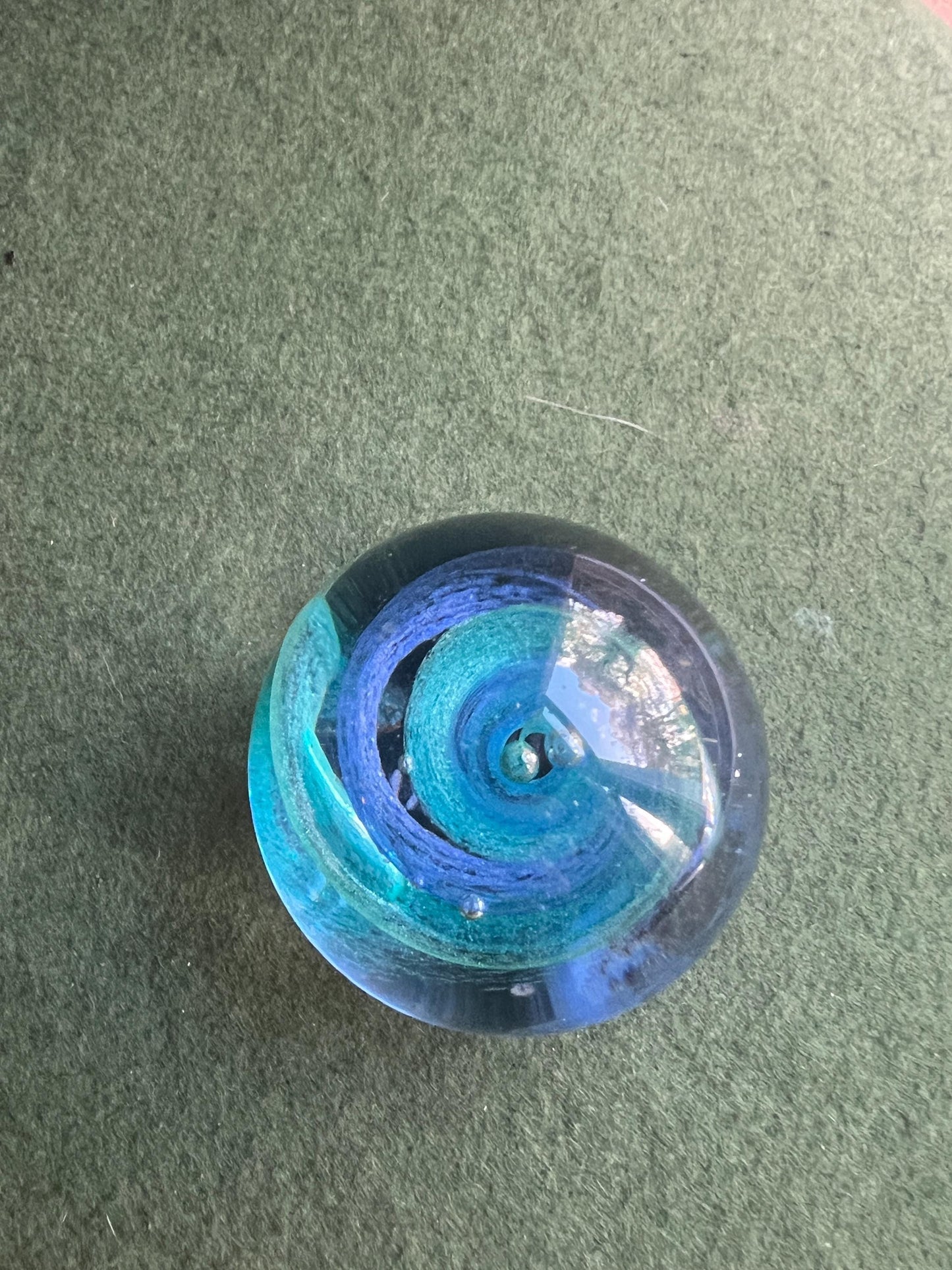 Vintage paperweight. Blue swirl in clear glass. Stamped Twirl Caithness Scotland.