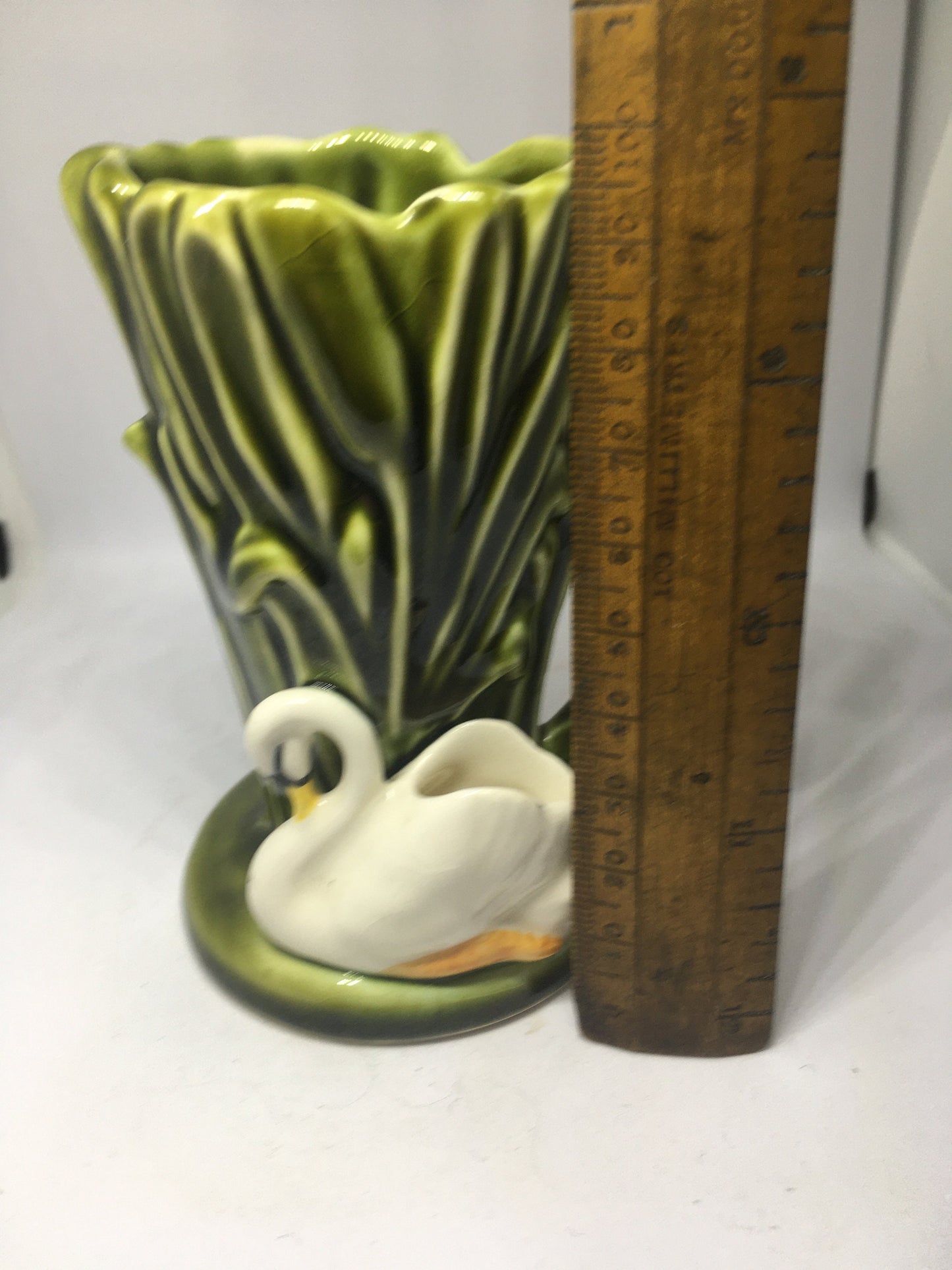 SYLVAC vase planter with swan figure in reeds. Marked SYLVAC 4385.