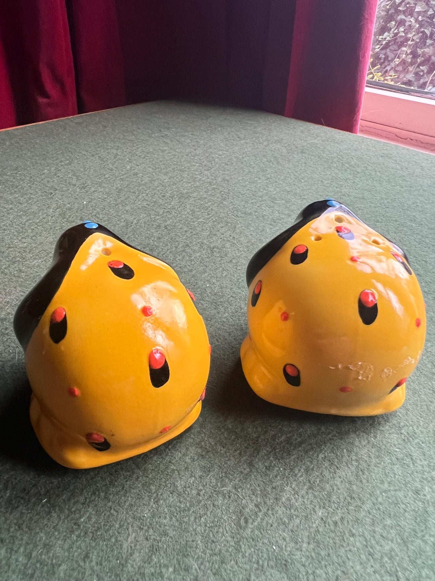 Quirky elephant salt and pepper shakers. Signed to base SUNA SA.