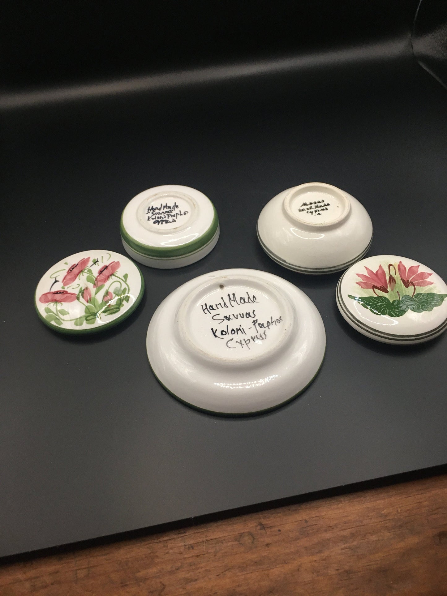 Pink Floral trinket boxes dish. Handmade and painted in Cyprus.