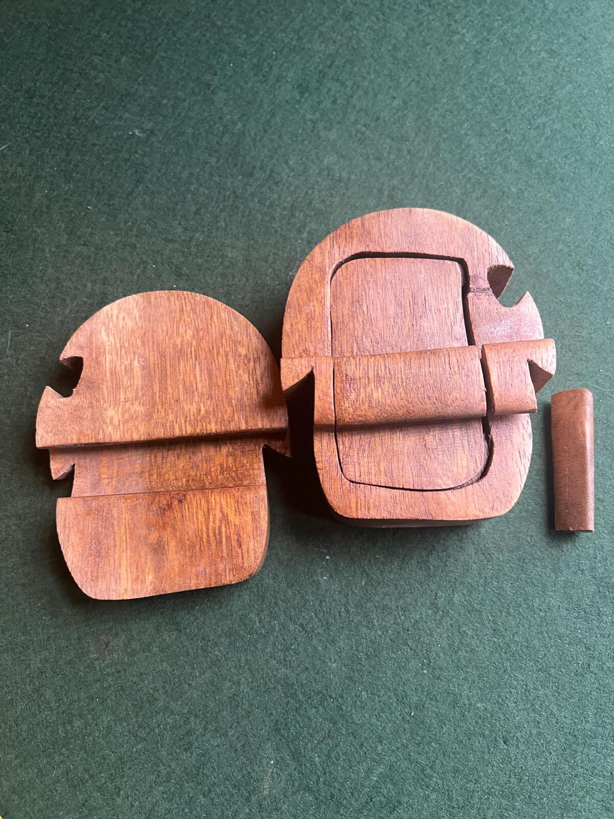 Vintage Handcrafted sheesham wood mushroom puzzle box with hidden compartment.