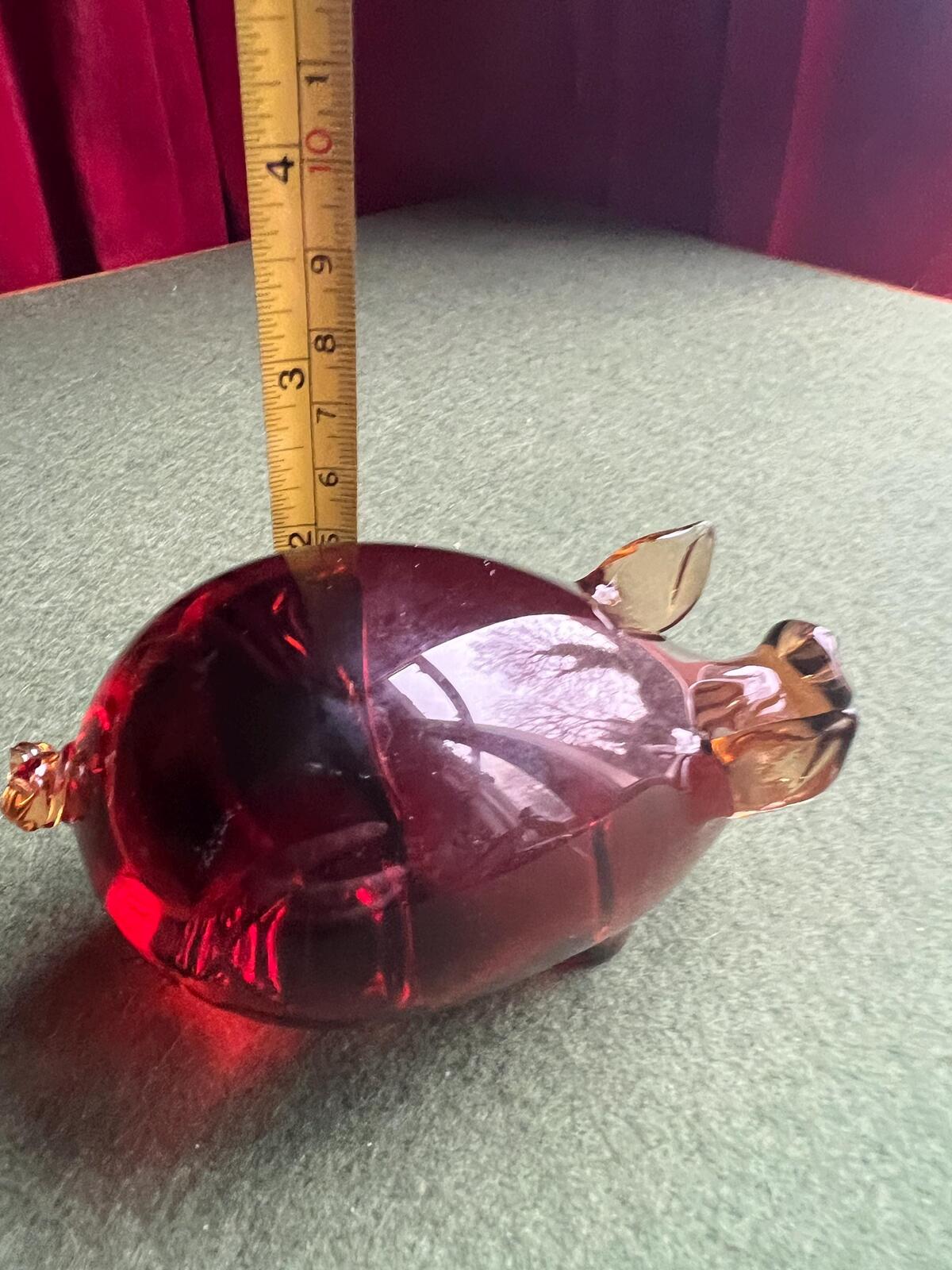 Vintage ruby glass pig figurine. Hand blown quirky piglet . Original sticker Island Glassworks. Pig lover gift.