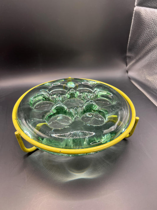 7 space vintage glass tealight centrepiece with metal holder.