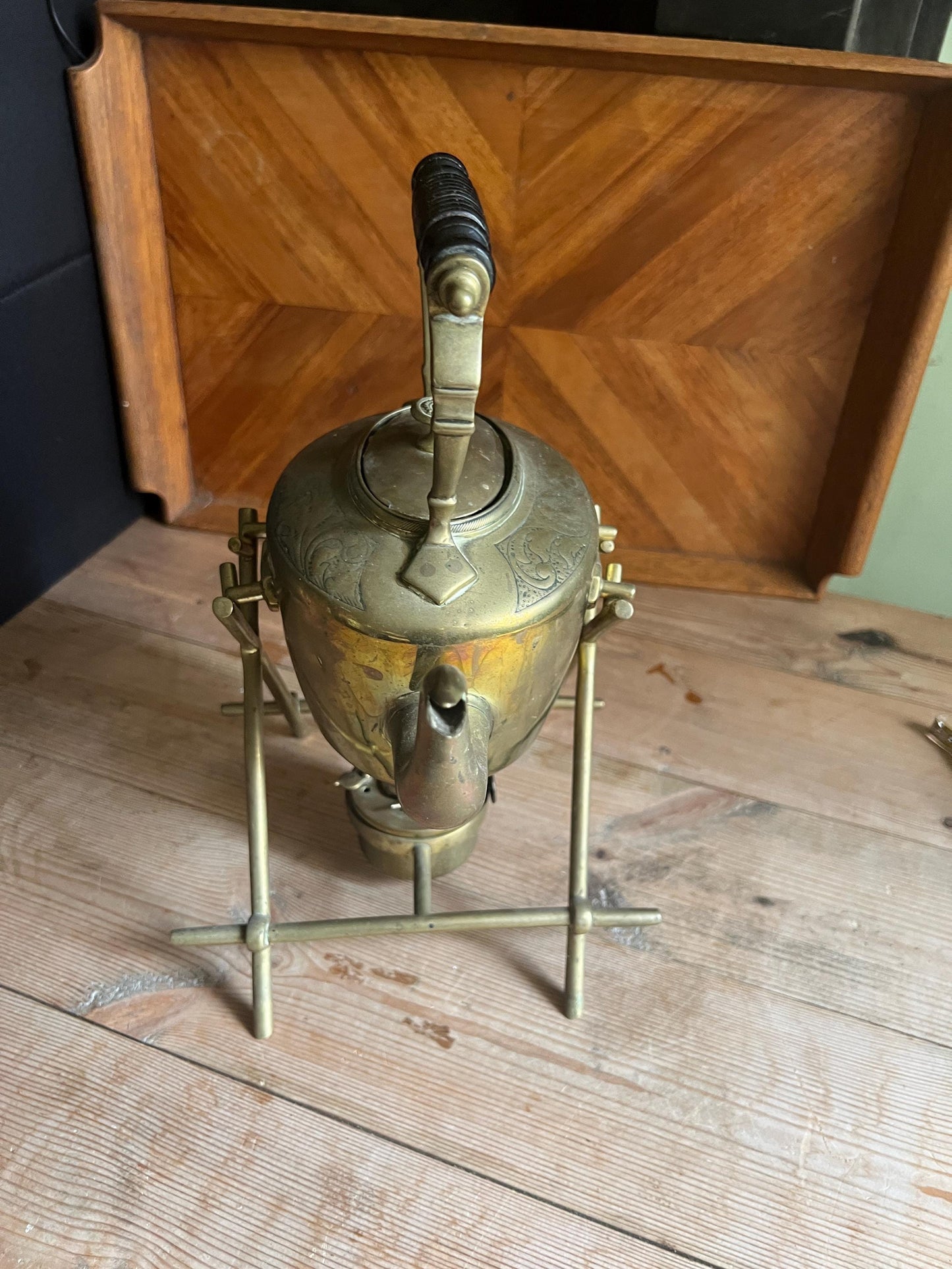 William Soutter Brass Spirit Kettle with Stand.
