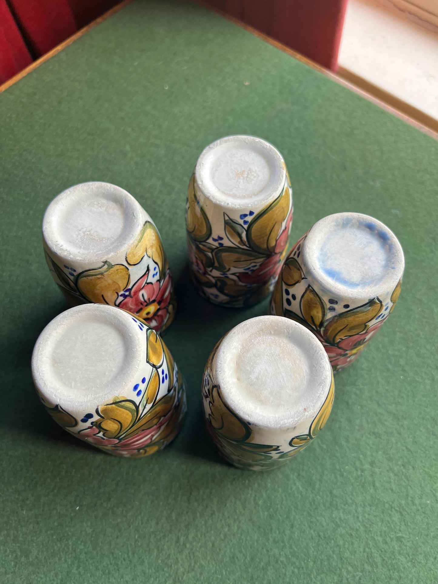 Set 5 ceramic studio pottery tumblers.