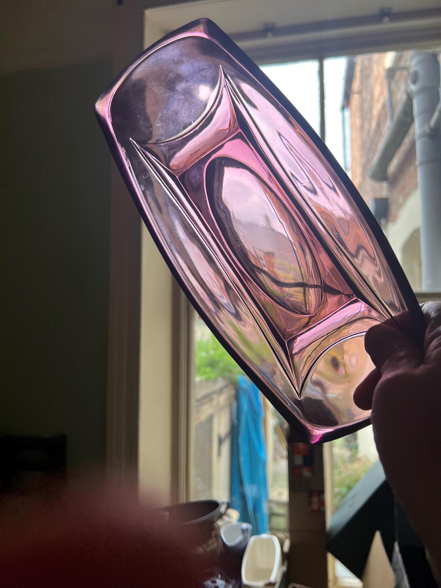 Vintage Amethyst Glass Rectangle Relish Serving Bowl.