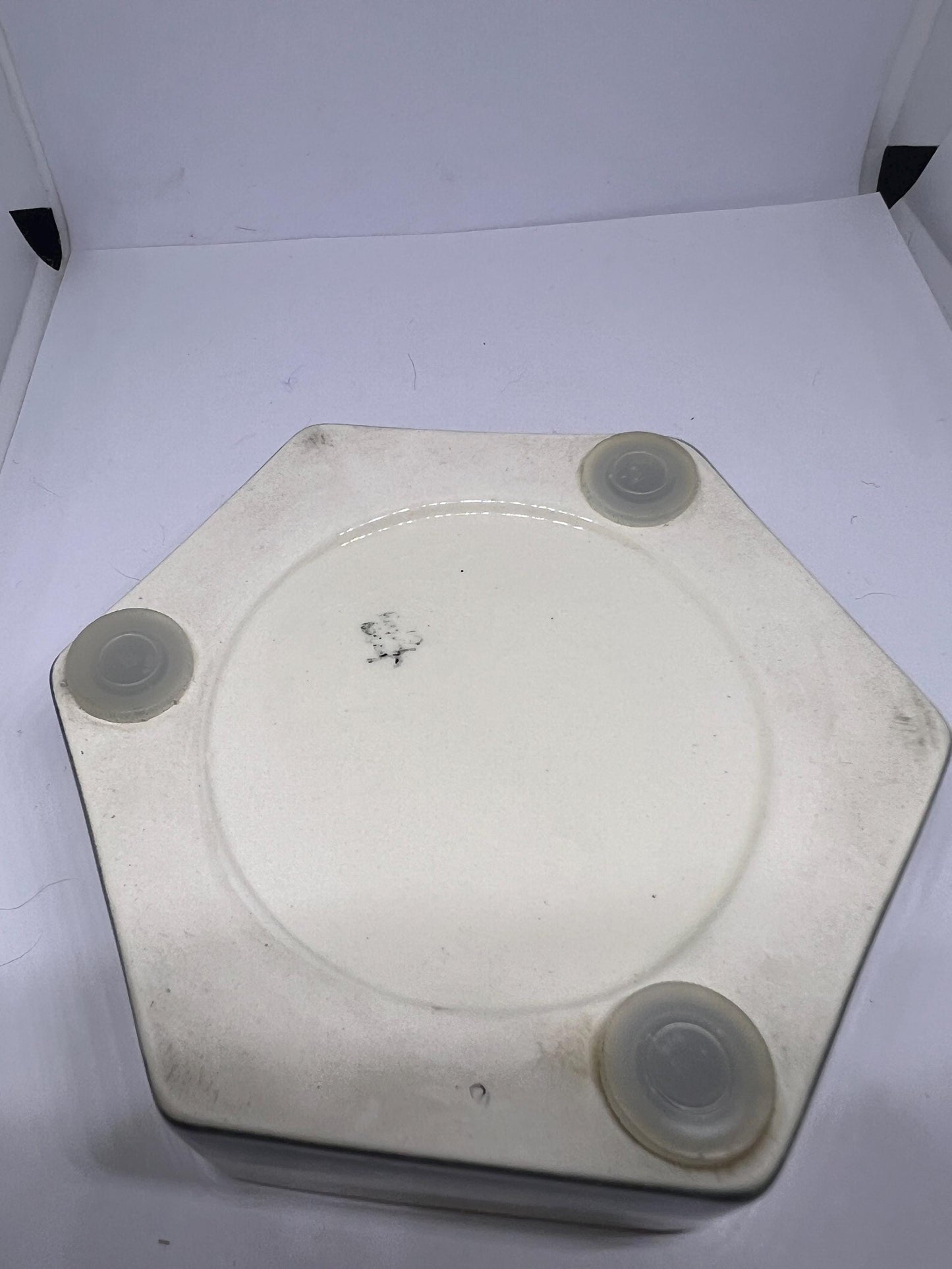 Hexagonal ceramic trinket dish. Signed Jersey pottery.